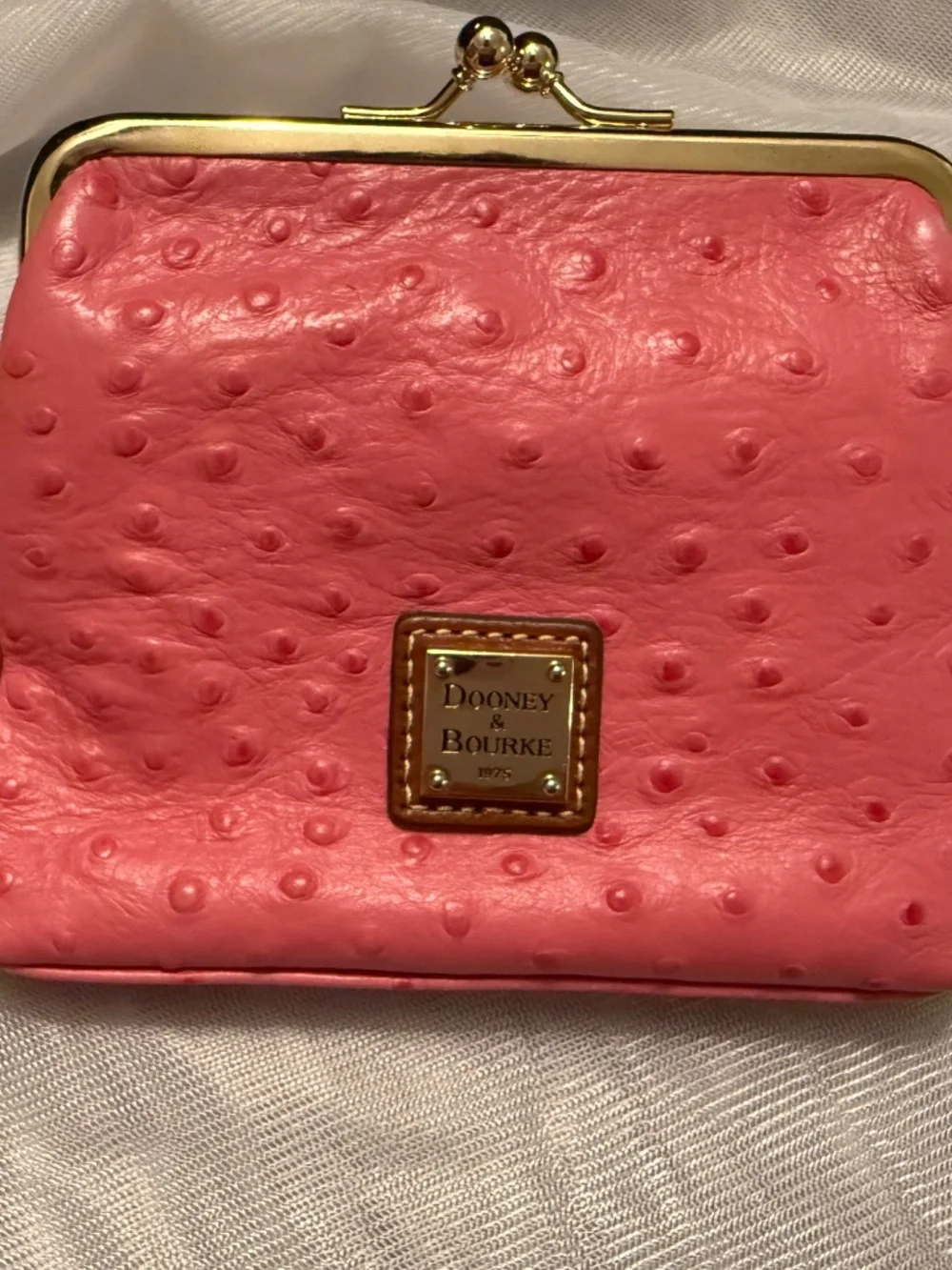 Pink Dooney & Bourke Large Leather Ostrich Framed Snap Purse Coin Wallet